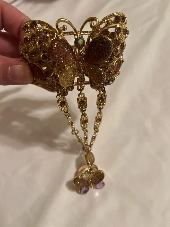 Gold-Tone Butterfly Hand Bracelet with Purple Accents - Picture 12 of 12